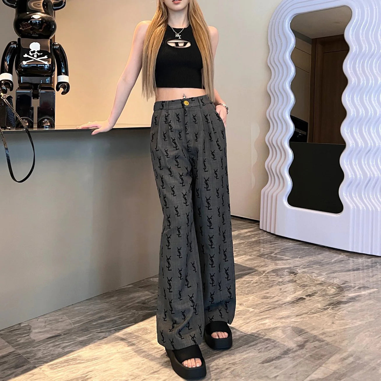 Flocked logo wide-leg trousers 1824021905