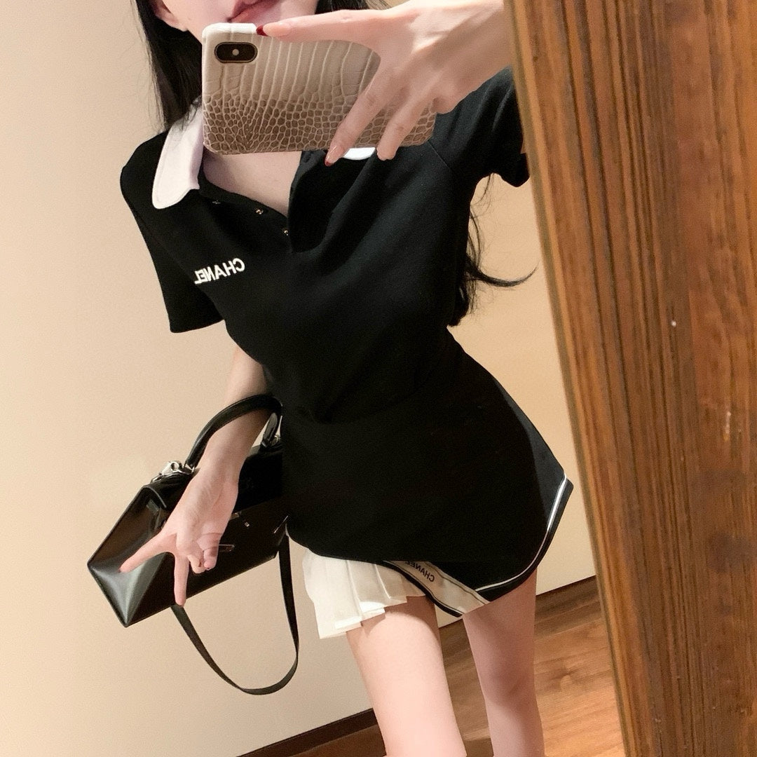 CNL suit letter embroidery contrasting color polo collar short-sleeved T-shirt 0724050903