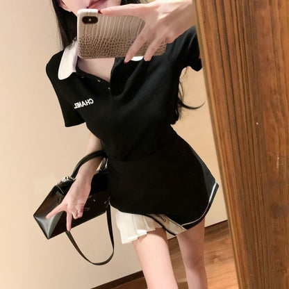 CNL suit letter embroidery contrasting color polo collar short-sleeved T-shirt 0724050903