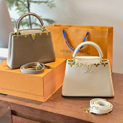 New Capucines Metallic Flower Trim Handbag 1824042604