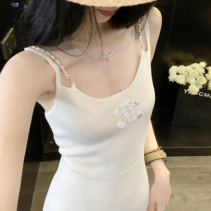 Luxurious sequin knitted chain camisole maxi skirt 1024052705