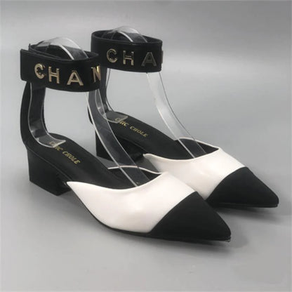 New Color Matching Pointed Shoes Velcro Shallow Thick Heel Women's Shoes 1024032522