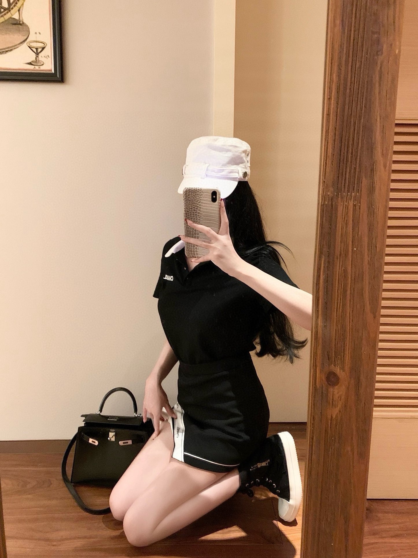 CNL suit letter embroidery contrasting color polo collar short-sleeved T-shirt 0724050903