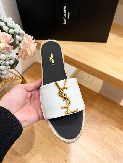 SL Fashionable Patent Leather Gold Letter LOGO Slippers 0724011103