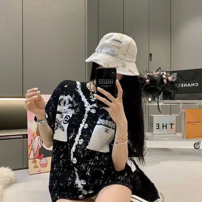 New Round Neck Color Long Letter Embroidery Short Sleeve 1024050912