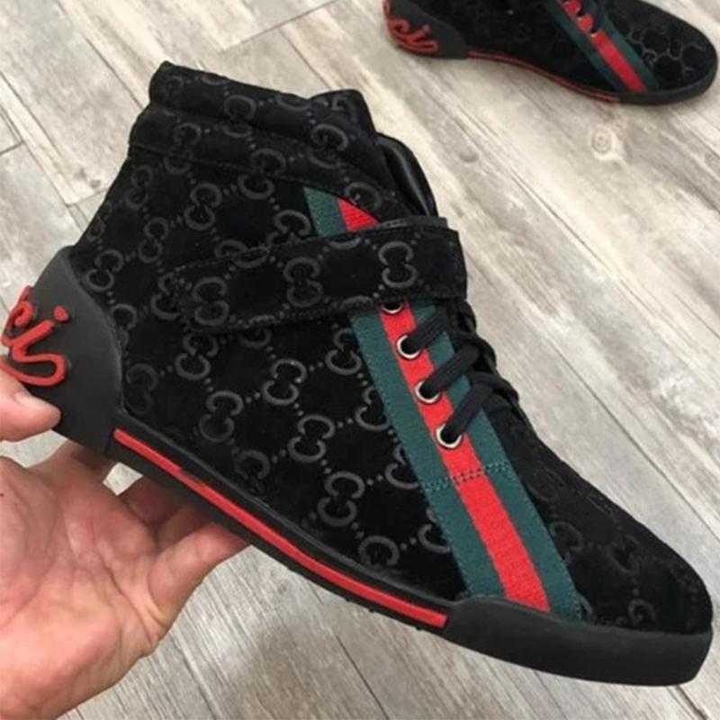 Men's Black handmade canvas high-top shoes (hot sale)