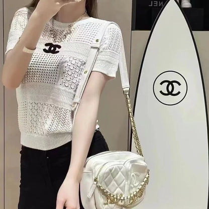 Summer new style hollow round neck knitted top 0724052203