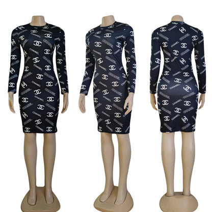 Sexy printed slim fit hip-hugging dress XC0823110101