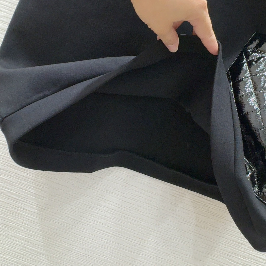 CNL round neck stitching diamond patent leather short sleeves 0724121105