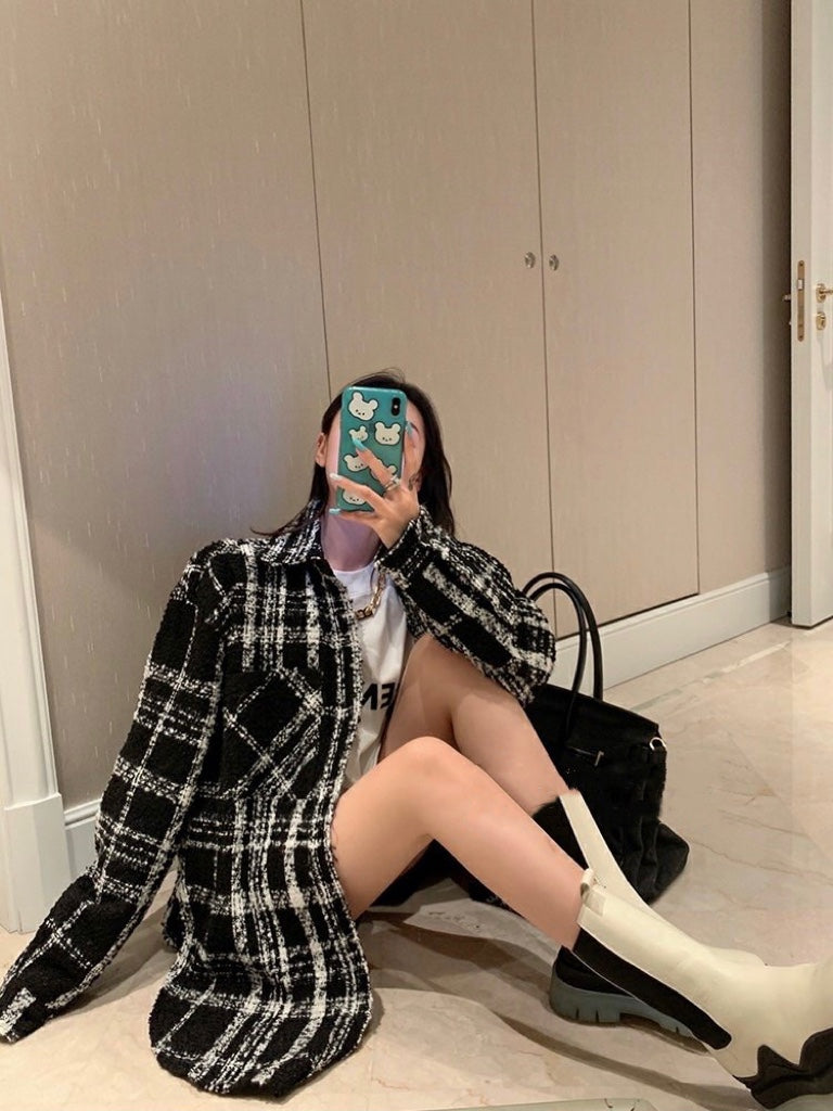 Plaid small fragrant style woven jacket thick coat XC0823092724