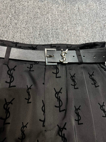 Flocked letter logo wide leg pants (with belt) 1824021906