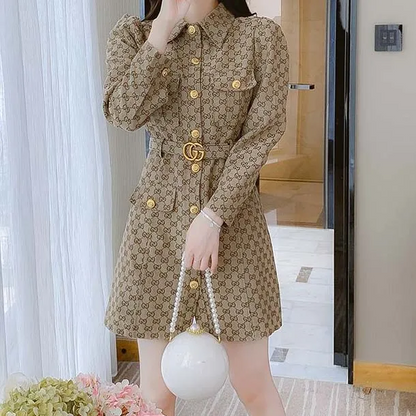 Brown Handmade Cottom V Logo Women’s Dress