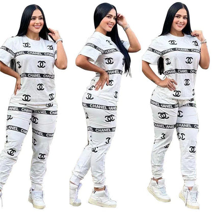 Fashionable Solid Color Trendy Casual Printed Two-piece 1024061901