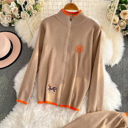Embroidered sweater long-sleeved top two-piece set 9000910001