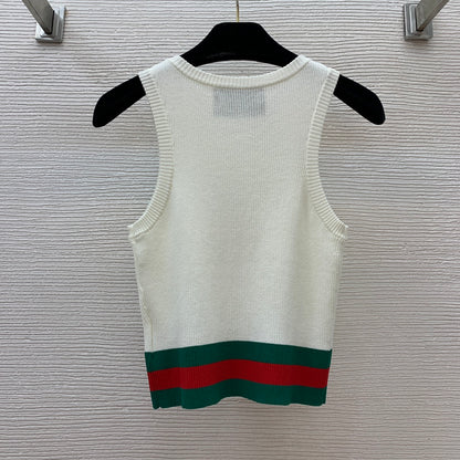 Slim-fit stretch-knit vest top with embroidered logo and contrast stripes 0724100901