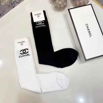 All-match new black cotton bronzing mid-length socks