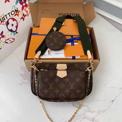 Handmade Leather Crossbody Bag Monogram Brown Multi Pochette