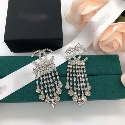 Silver Tassel Pendant Earrings