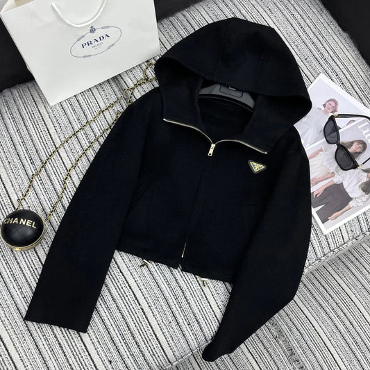 High end hooded knitted sweater 1024111506