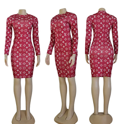 Sexy printed slim fit hip-hugging dress XC0823110101