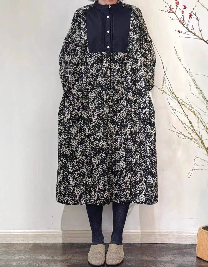 Comfortable Color Stitching Loose Linen Dress