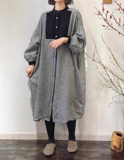 Comfortable Color Stitching Loose Linen Dress