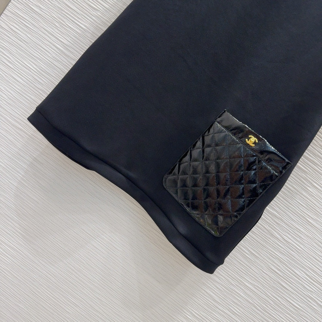 CNL round neck stitching diamond patent leather short sleeves 0724121105