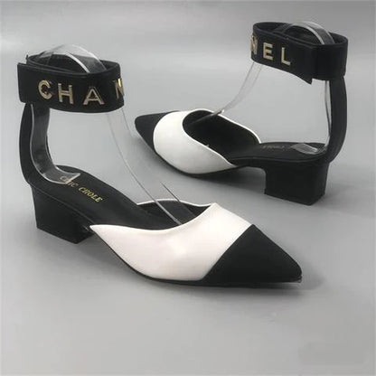 New Color Matching Pointed Shoes Velcro Shallow Thick Heel Women's Shoes 1024032522