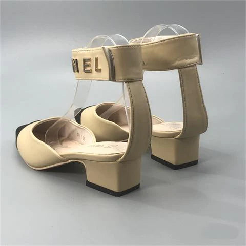 New Color Matching Pointed Shoes Velcro Shallow Thick Heel Women's Shoes 1024032522