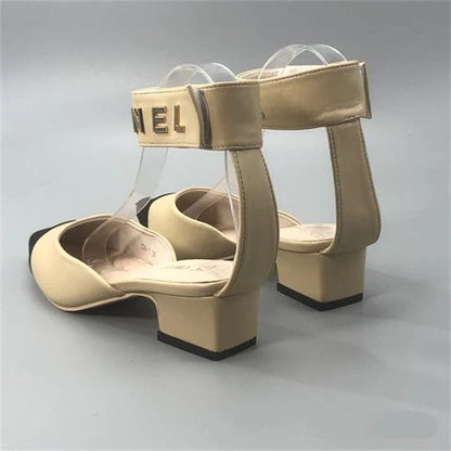 New Color Matching Pointed Shoes Velcro Shallow Thick Heel Women's Shoes 1024032522