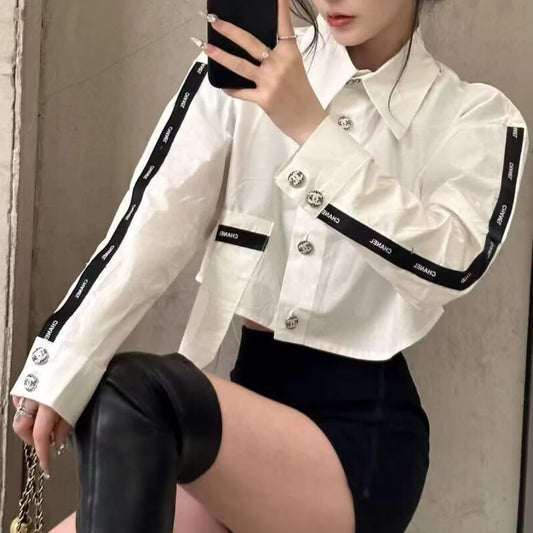 New Niche Lapel Short Long Sleeve Shirt 1024031202