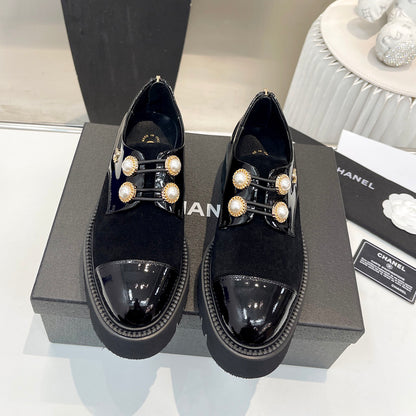 Pearl metal buckle platform leather shoes XC1823100502