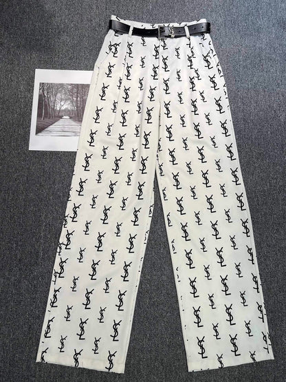 Flocked letter logo wide leg pants (with belt) 1824021906