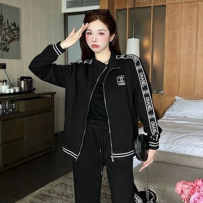 Black Leisure Comfortable Cotton C Logo Women's Sport SuitsPD05202413106