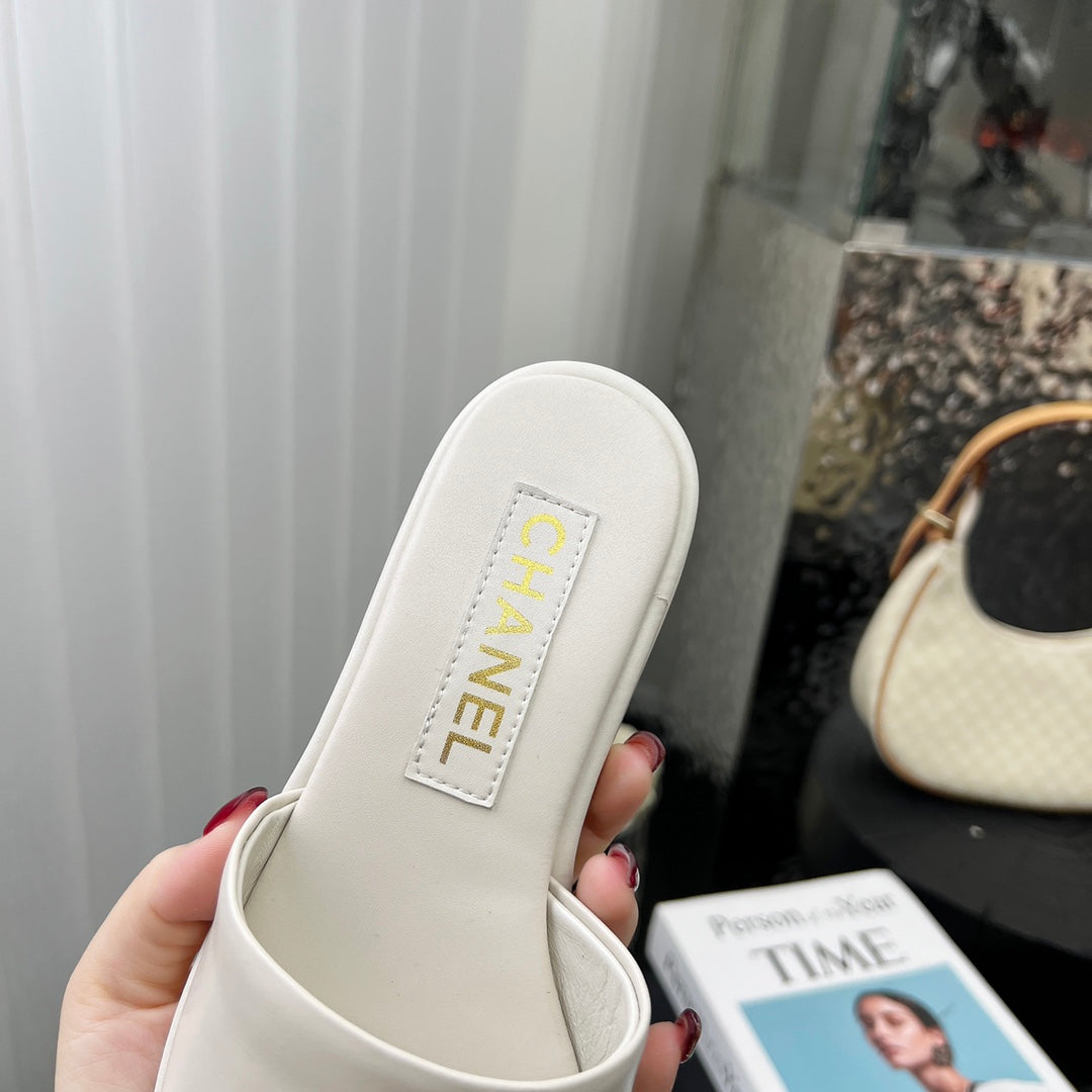 Chane1 top fashion low heel leather slippers 0724030810