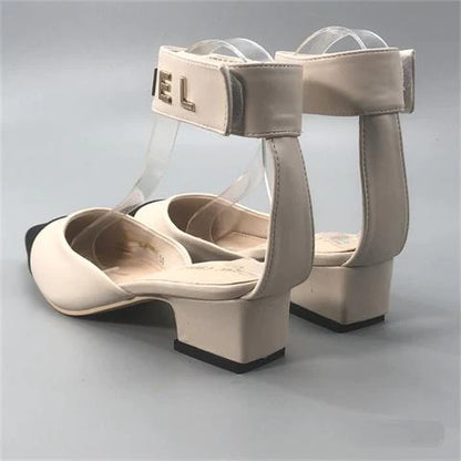 New Color Matching Pointed Shoes Velcro Shallow Thick Heel Women's Shoes 1024032522