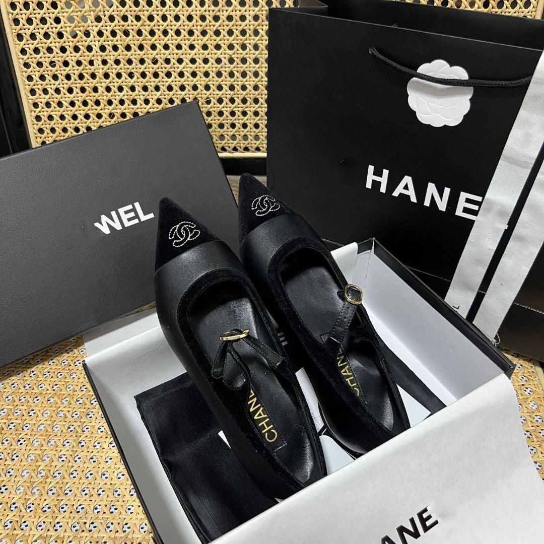 Black Leather C Logo 8CM Women's Fashion Shoes XC052023110205