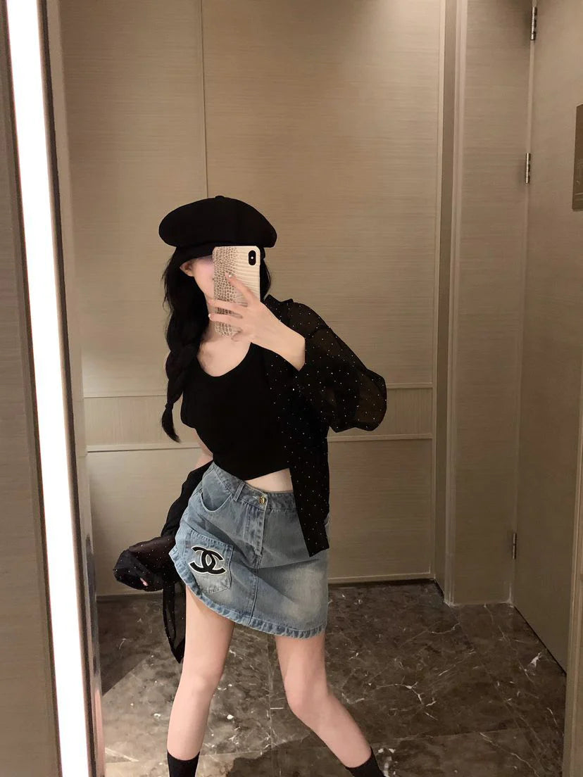 New Fashion Versatile High Quality Embroidered Denim Skirt 1024022903