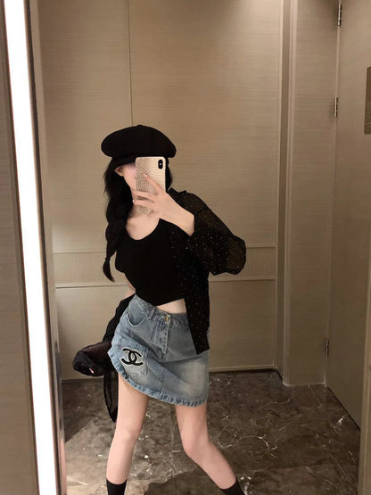 New Fashion Versatile High Quality Embroidered Denim Skirt 1024022903