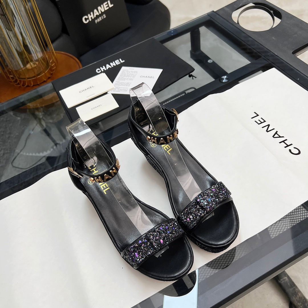 Chane1 top fashion thick sole sequined sandals 0724030815
