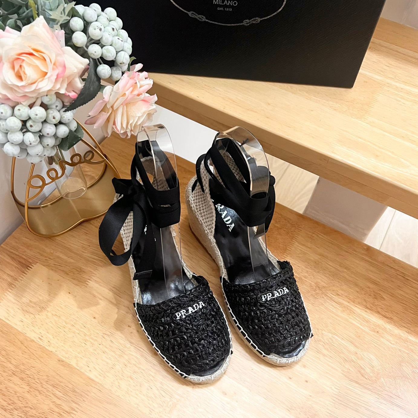 PRD Braided round toe wedge heel lace-up sandals bucket shoes 0724070902