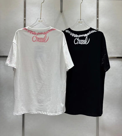 New Round Neck Color Long Letter Embroidery Short Sleeve 1024050912