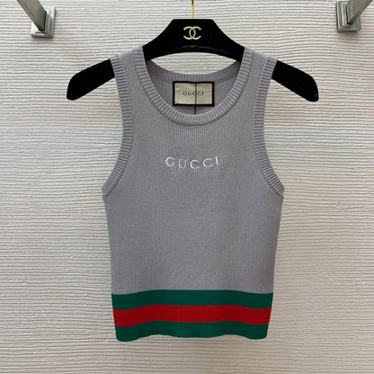 Slim-fit stretch-knit vest top with embroidered logo and contrast stripes 0724100901