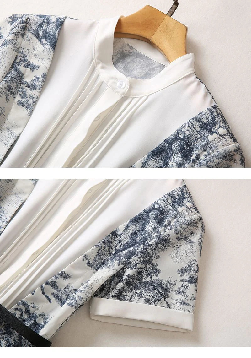 New Standing Collar Printed Large Swing Long Dress 1024030413