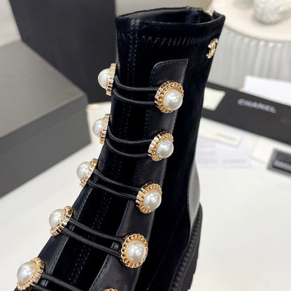 Pearl metal buckle boots XC1823100501