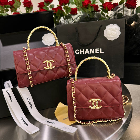 CNL Diamond check wine red chain bag 0724100102