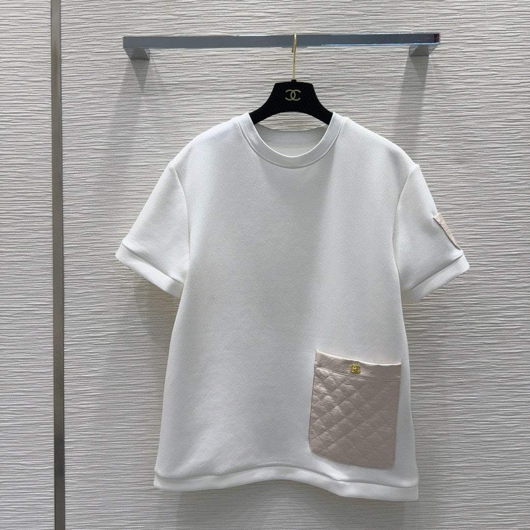 CNL round neck stitching diamond patent leather short sleeves 0724121105