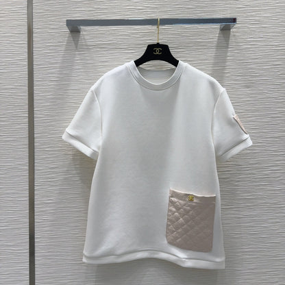 CNL round neck stitching diamond patent leather short sleeves 0724121105