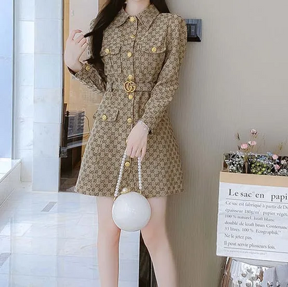 Brown Handmade Cottom V Logo Women’s Dress