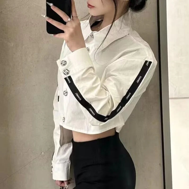 New Niche Lapel Short Long Sleeve Shirt 1024031202